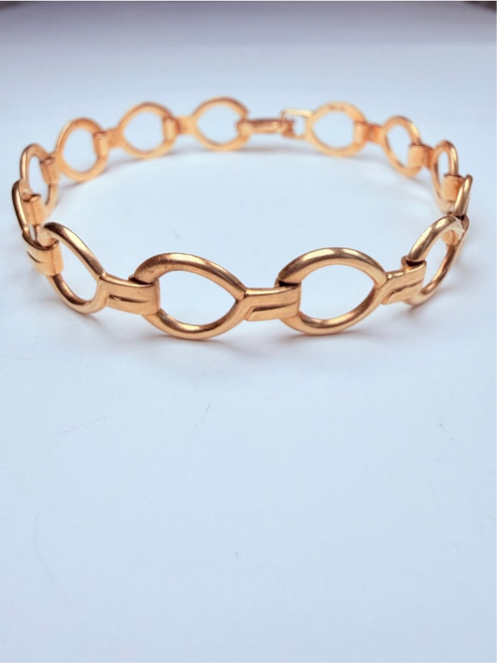 14K Solid Yellow Gold Classic Circle Infinity Loop Link Chain Vintage Bracelet